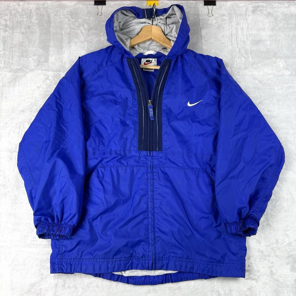 Nike Vintage Blue Hooded Windbreaker Jacket Youth L/Fit S Swoosh Relax Y2K Retro